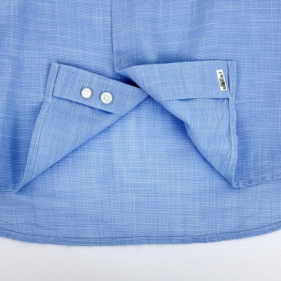 SuitSupply Blue Houndstooth Egyptian Cotton Button Up Dress Shirt Size 15 3/4 L - Picture 9 of 14
